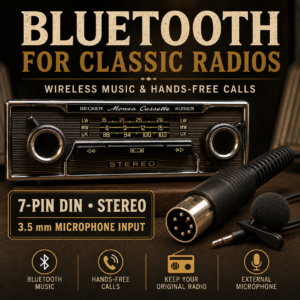 Bluetooth Hands-Free Mic Adapter 7 Pin DIN Stereo Becker Blaupunkt Grundig Radio